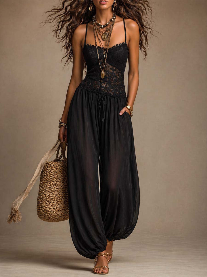 Béatrice | Lace and Chiffon Harem Jumpsuit