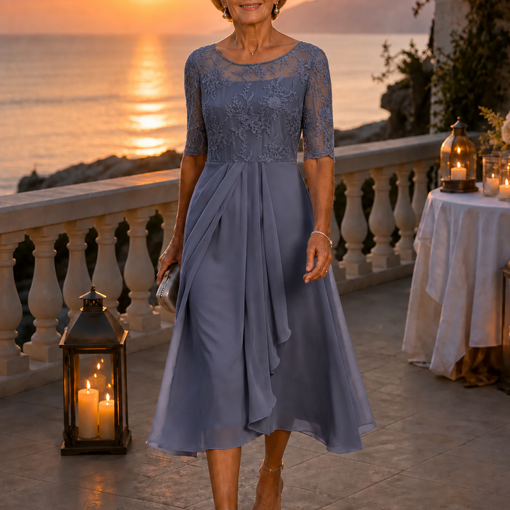 Elowen | Embroidered Lace Bodice Midi Dress for Weddings