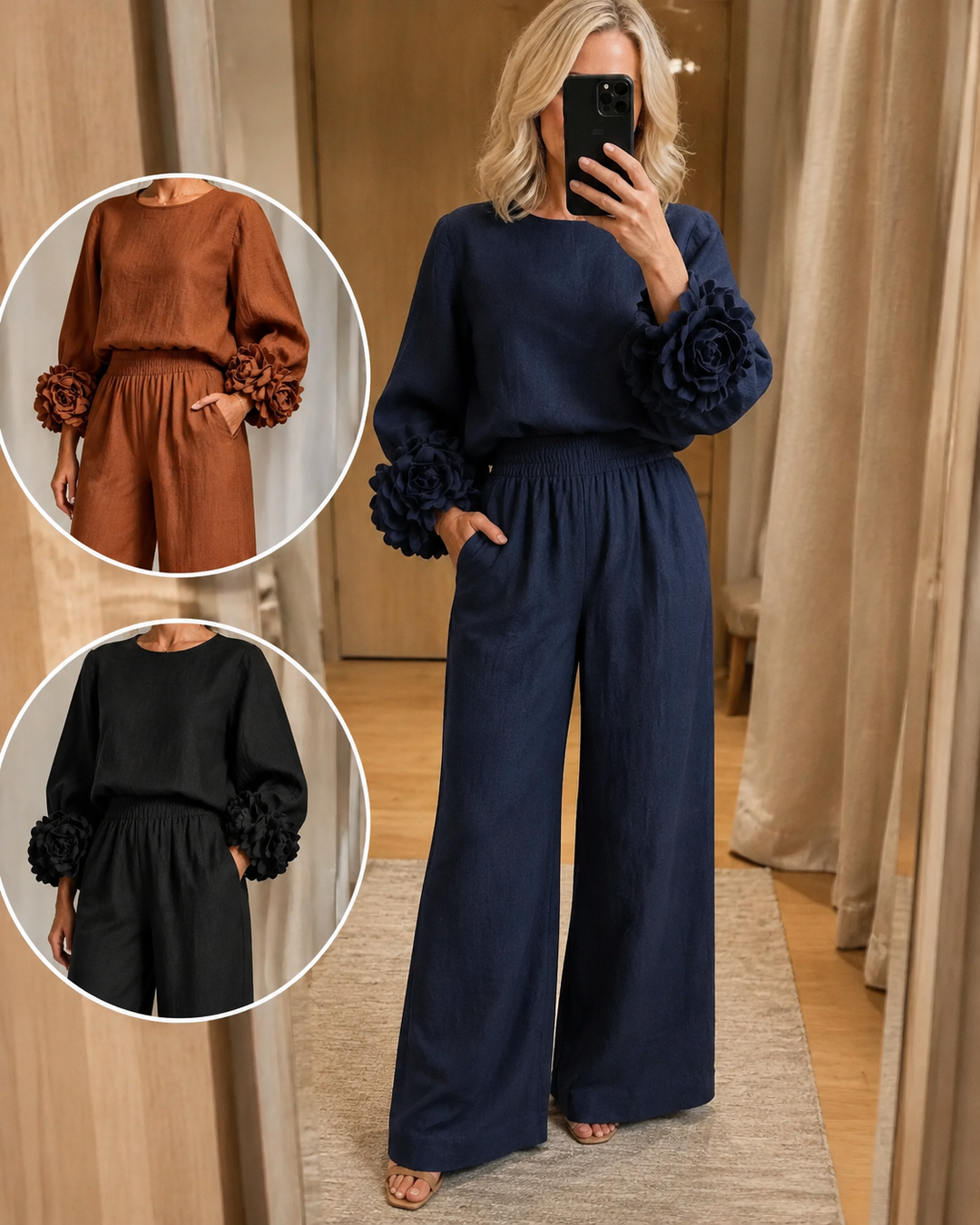 Lindsay | Comfortable Matching Set With Flowers