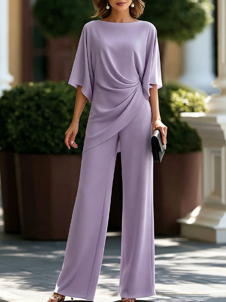 Gretchen | Draped Blouse &amp; Wide-Leg Pants Set