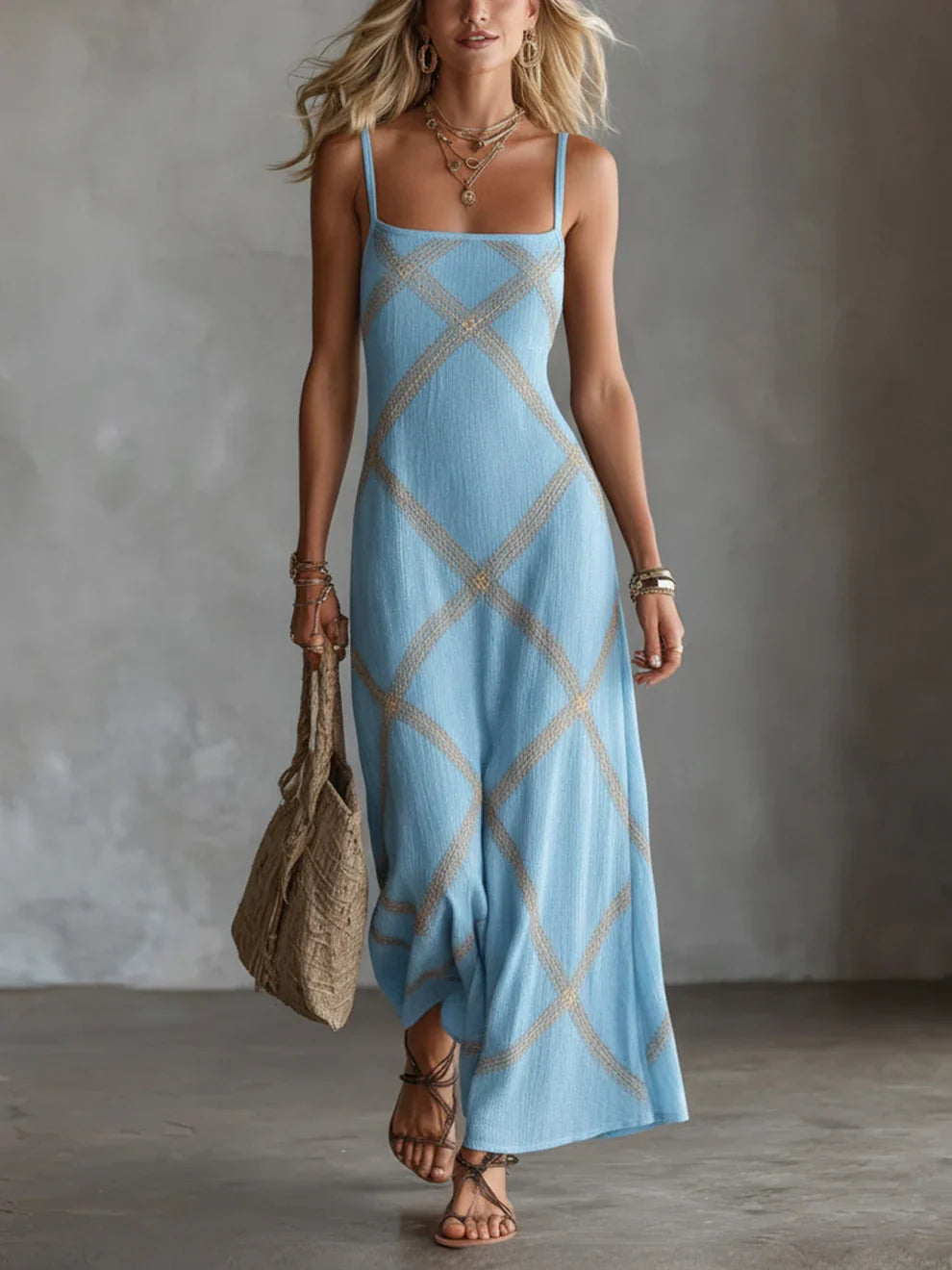 Melisa | Geometric Maxi Dress with Square Neckline