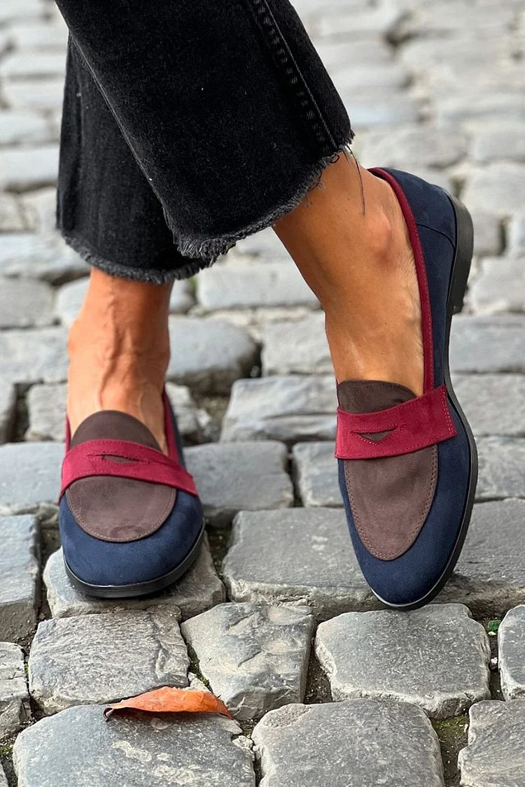 Nara  | Navy Blue Colourblock Loafers