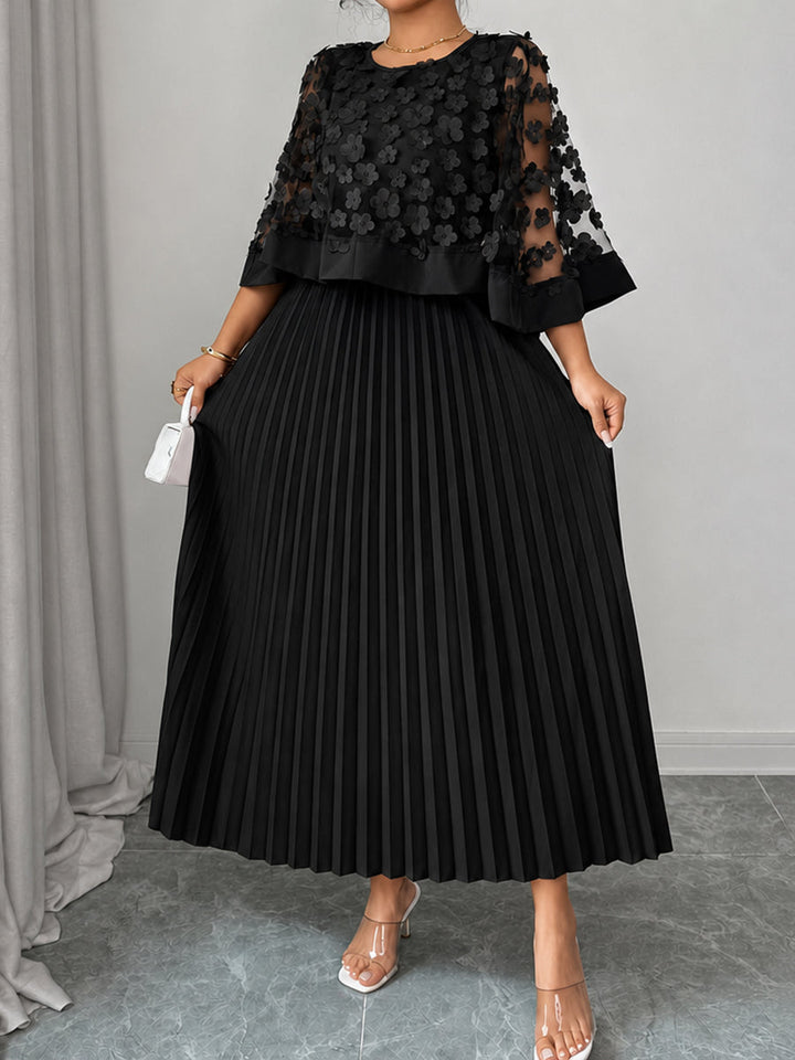 Sheryl | Split-Joint Solid Color Pleated Plus Size Loose Round-neck Maxi Dresses