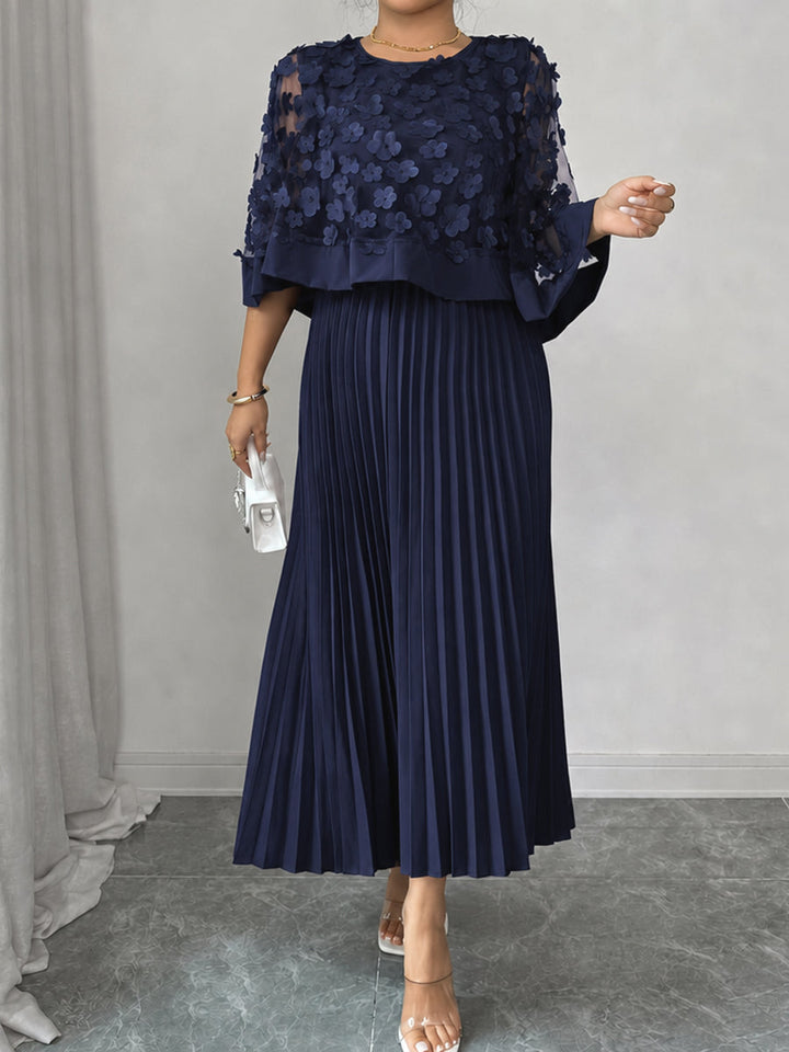 Sheryl | Split-Joint Solid Color Pleated Plus Size Loose Round-neck Maxi Dresses
