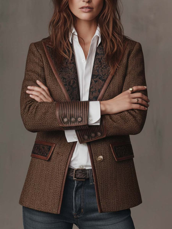 Madeline | Herringbone Printed Panel Blazer