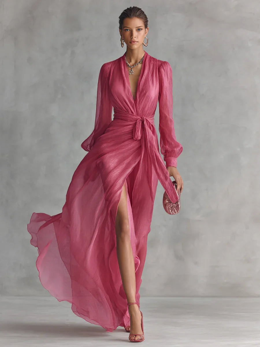 Gloria | Maxi Chiffon Dress with V-Neck