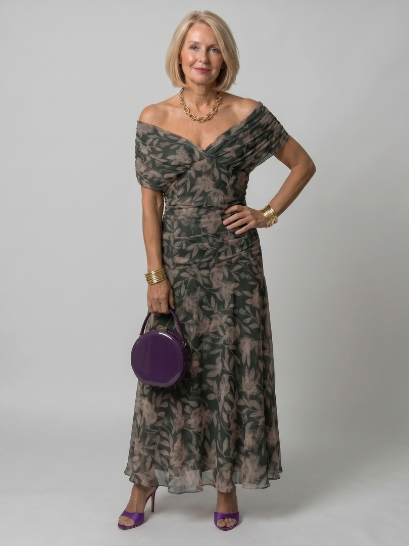 Calen | Airy Midi Dress with Bare Shoulders