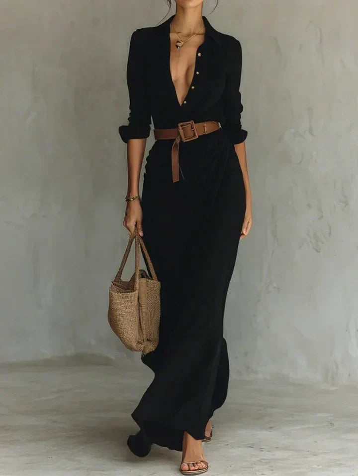 Una | Maxi Dress with Notched Lapel in Wrap Look