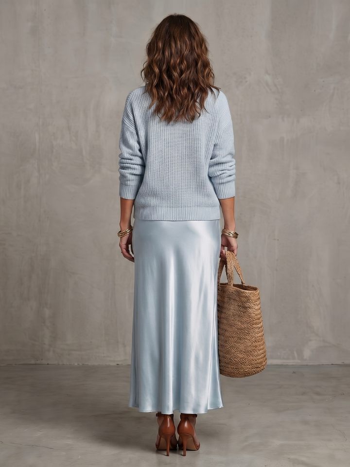 Luciana | Bias Fall Satin Skirt Knit Layer Set