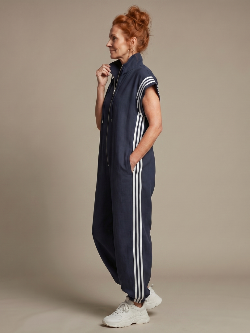 Lark | Zip Front Stripe Panel Jumpsuit