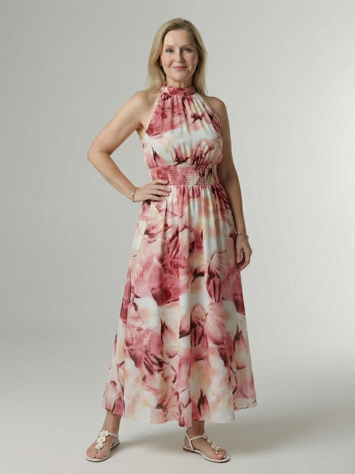 Sylin | Midi Dress with Deep Neckline and Halter Neck