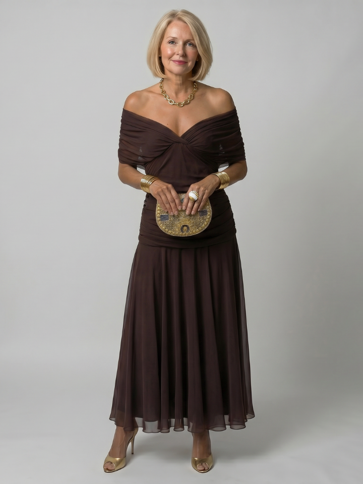 Calen | Airy Midi Dress with Bare Shoulders