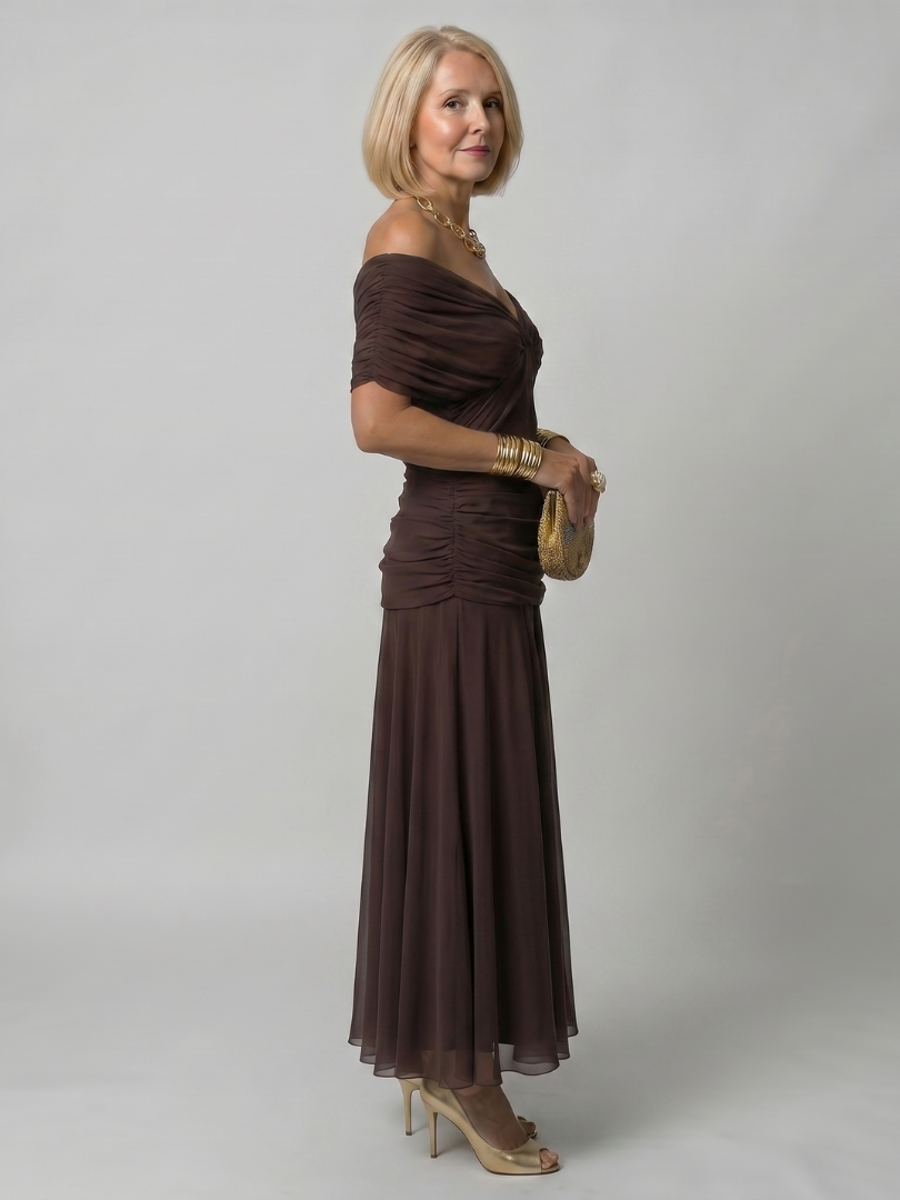 Calen | Airy Midi Dress with Bare Shoulders