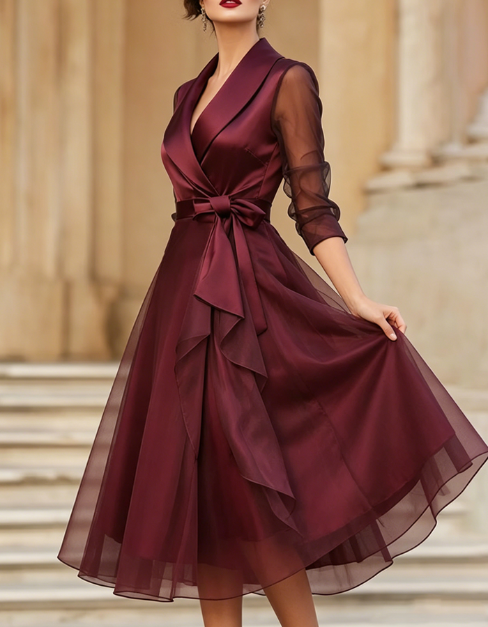 Bibiana | Satin Tulle Midi Dress