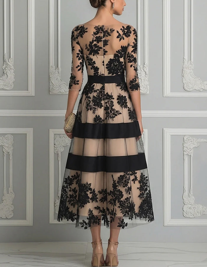 Hali | Elegant Floral Lace Midi Dress