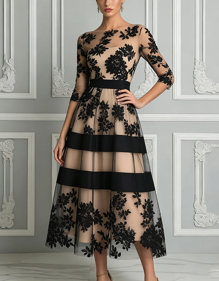 Hali | Elegant Floral Lace Midi Dress