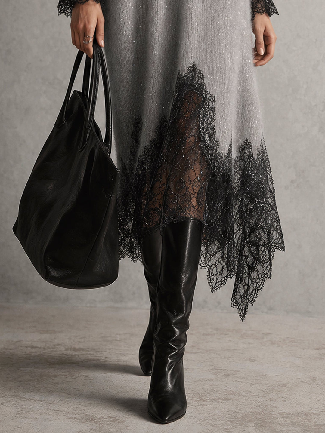 Giovanna | Shimmer Knit Lace Hem Midi Dress