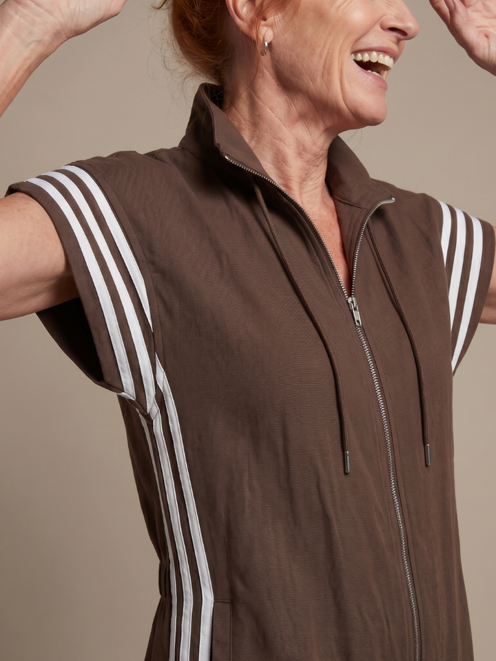Lark | Zip Front Stripe Panel Jumpsuit