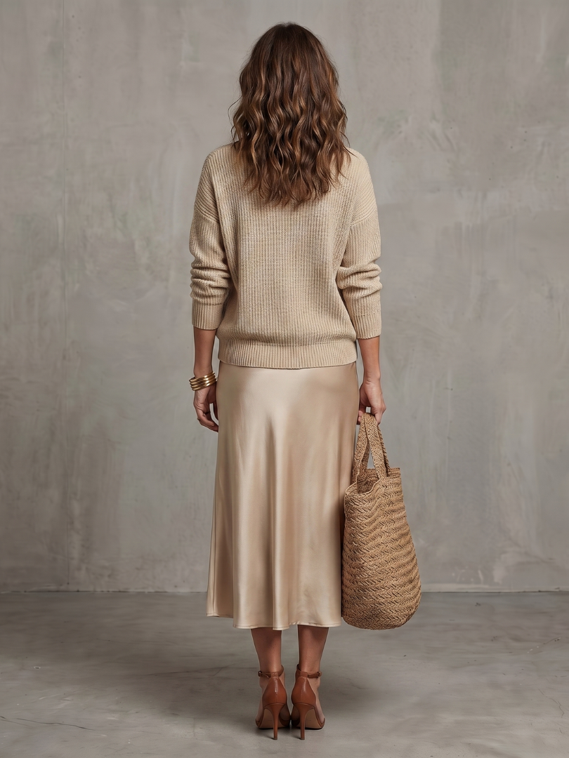 Luciana | Bias Fall Satin Skirt Knit Layer Set