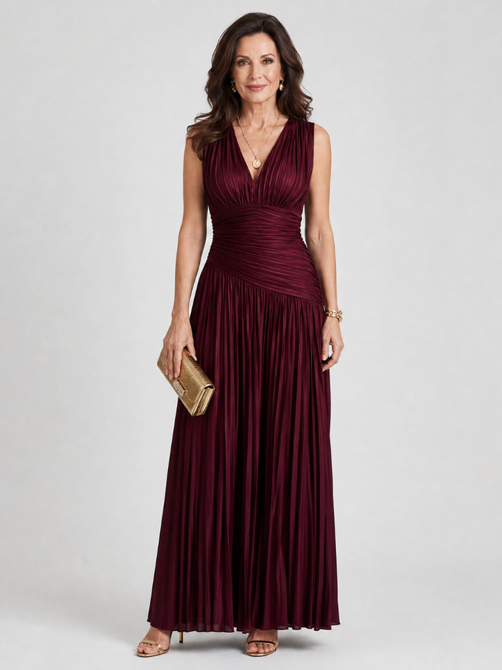 Lemar |  Sleeveless Pleated Midi Dress with V-Neck