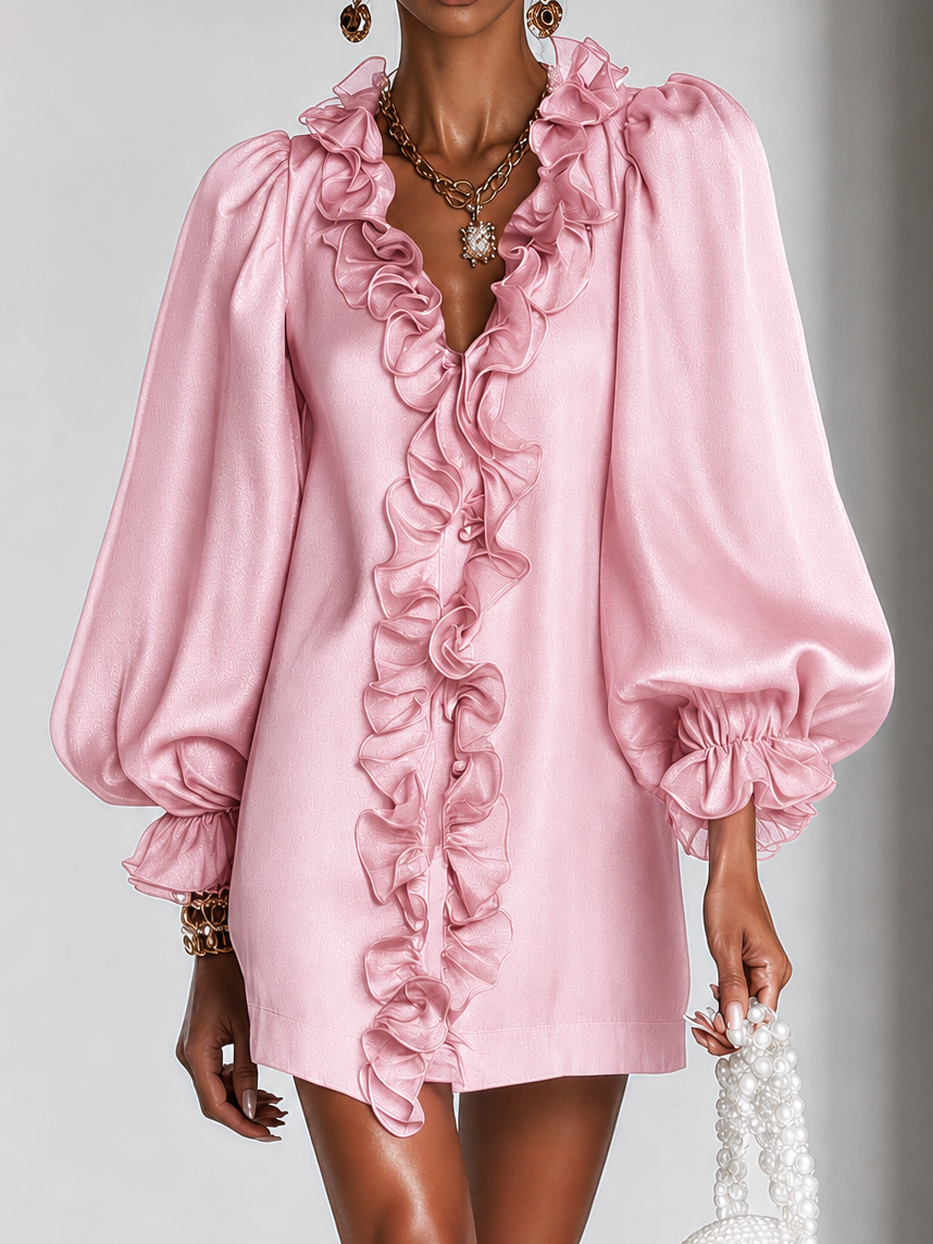 Odina | Elegant Ruffled Puff-Sleeve Dress