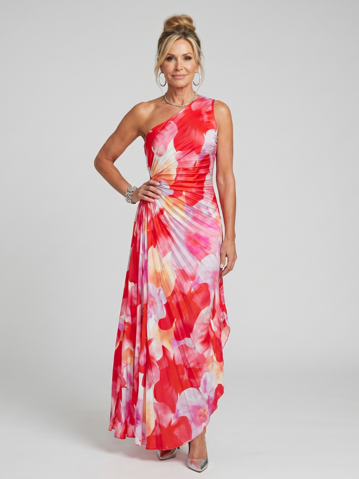 Taya | One-Shoulder Midi Dress with Pleated Top