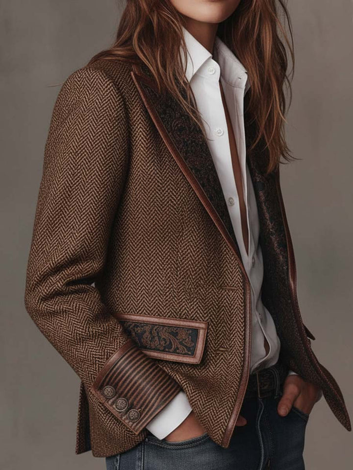Madeline | Herringbone Printed Panel Blazer