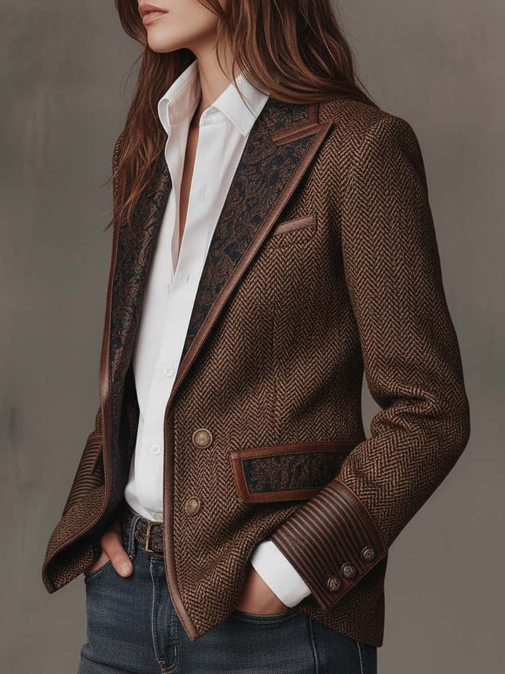 Madeline | Herringbone Printed Panel Blazer