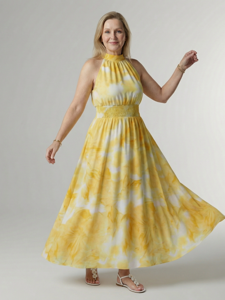 Sylin | Midi Dress with Deep Neckline and Halter Neck