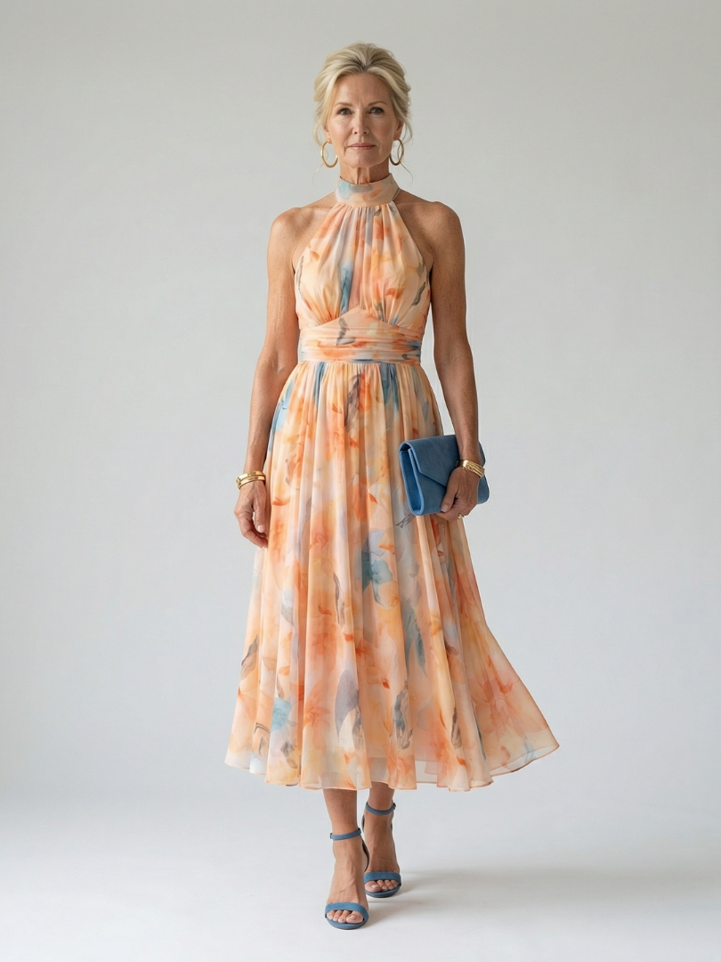 Elin | Soft Midi Dress with Halter Neck