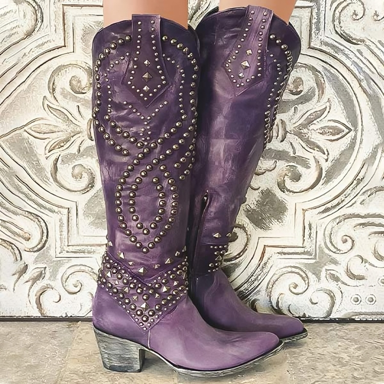Ruffa | Studded Western Knee-High Boots