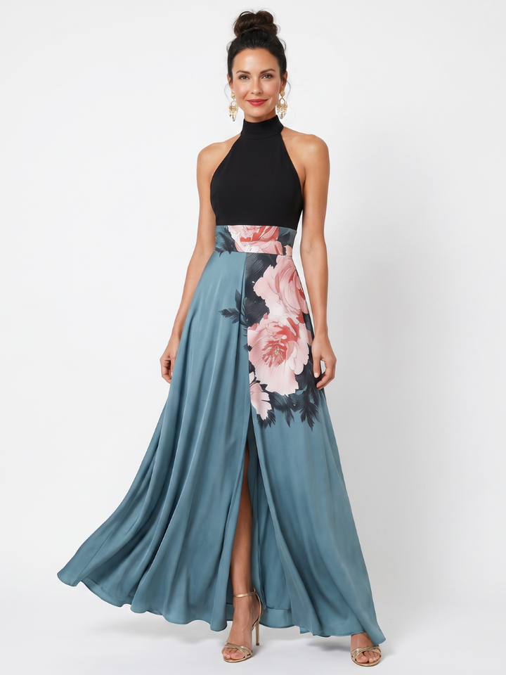 Olympas | Maxi Dress with Strapless Top and Floral Skirt