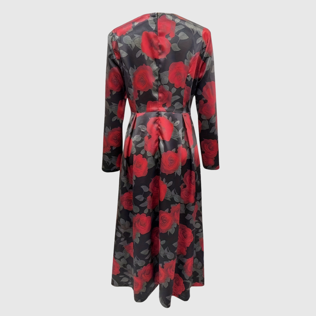 LILLA | ELEGANT VINTAGE A-LINE MAXI DRESS WITH FLORAL PATTERN