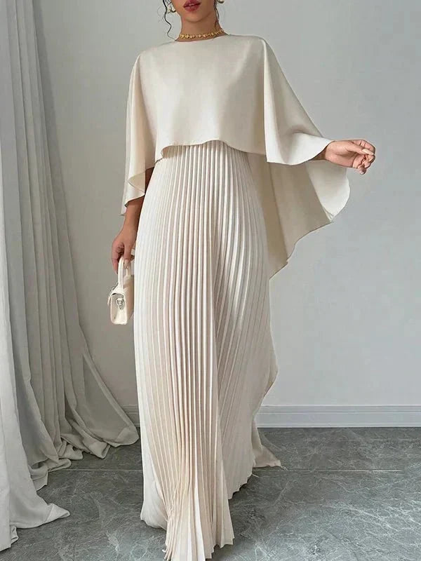 Miriam | Elegant Pleated Cape Maxi Dress