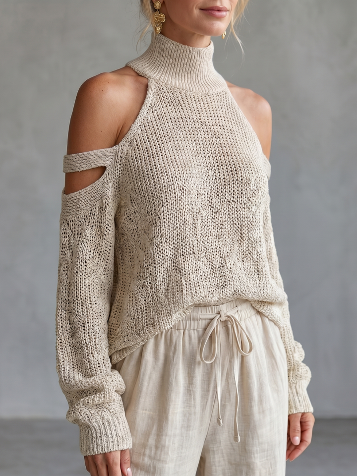 Questa | Open Shoulder Knit Top And Wide Leg Pants Set