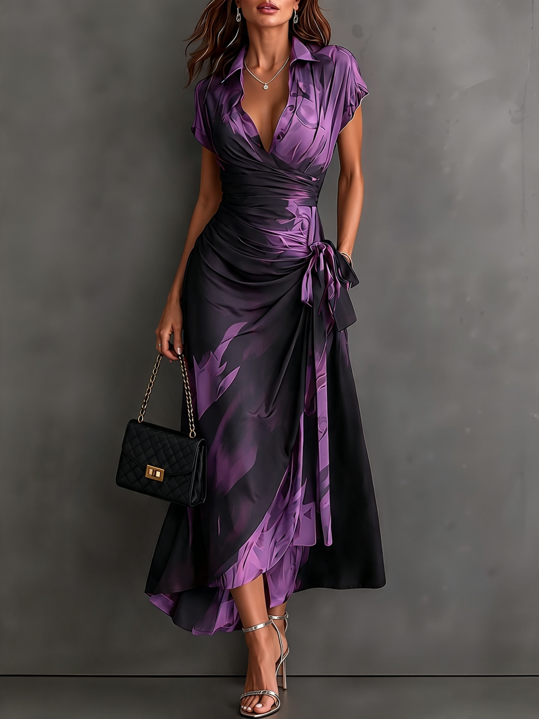 Roxana | Abstract Print Wrap Midi Dress