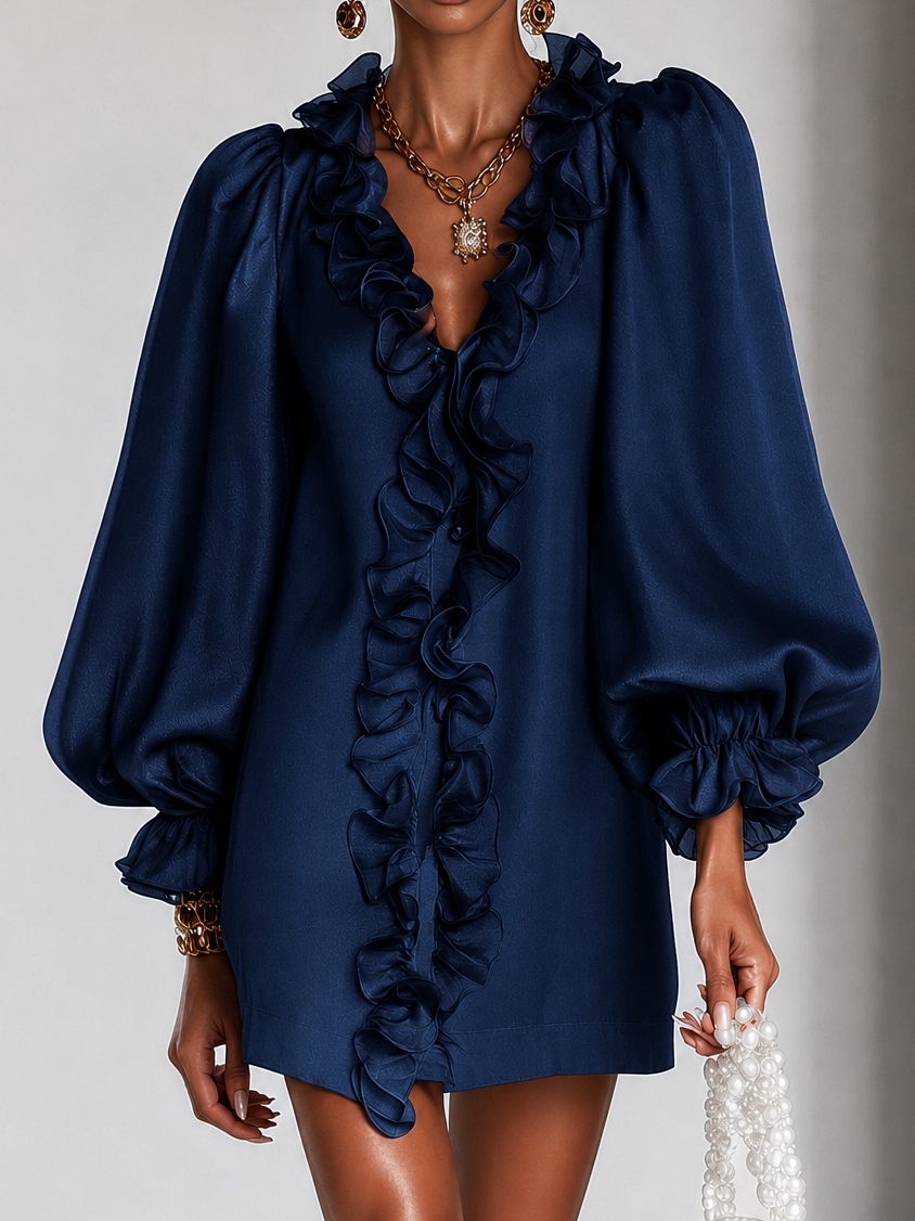 Odina | Elegant Ruffled Puff-Sleeve Dress