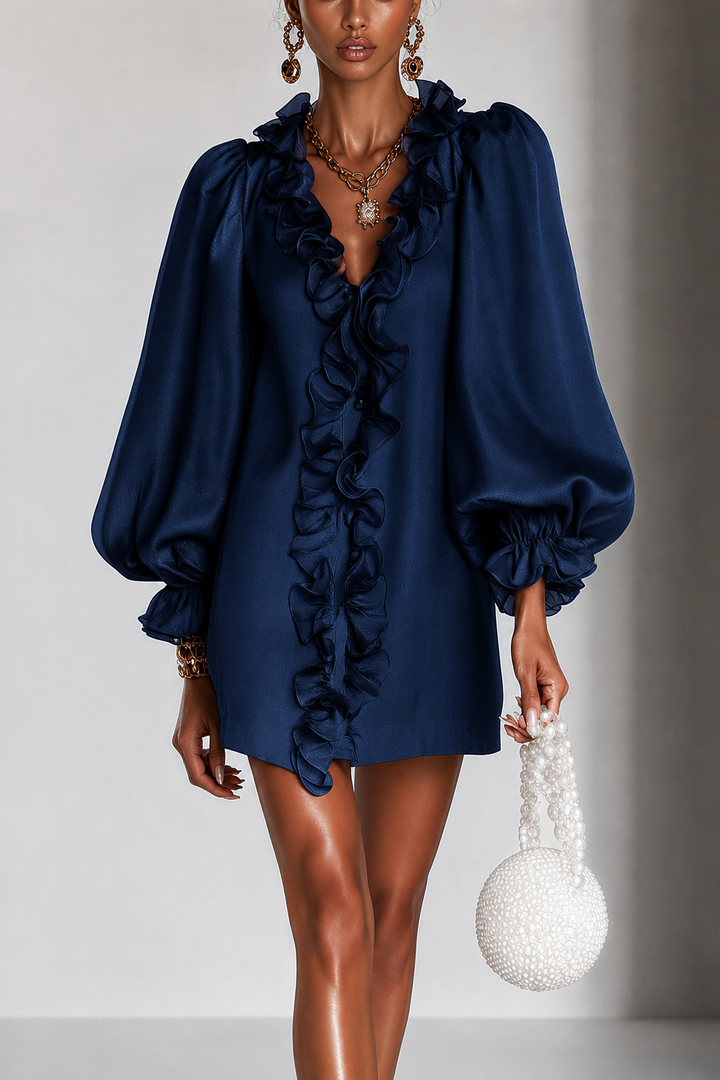 Odina | Elegant Ruffled Puff-Sleeve Dress