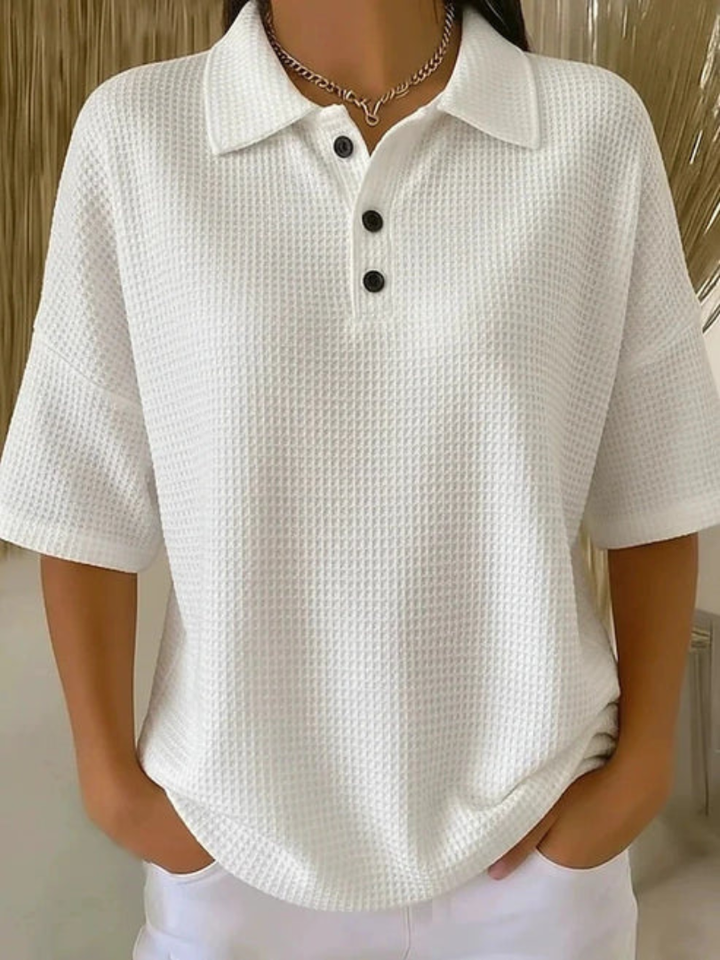 Peggie | Comfortable Waffle Polo Blouse