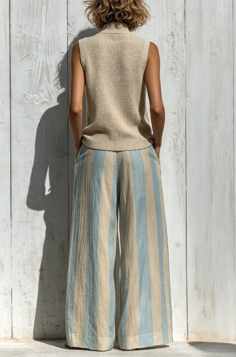 Lilith | Casual sleeveless top and loose striped trousers set