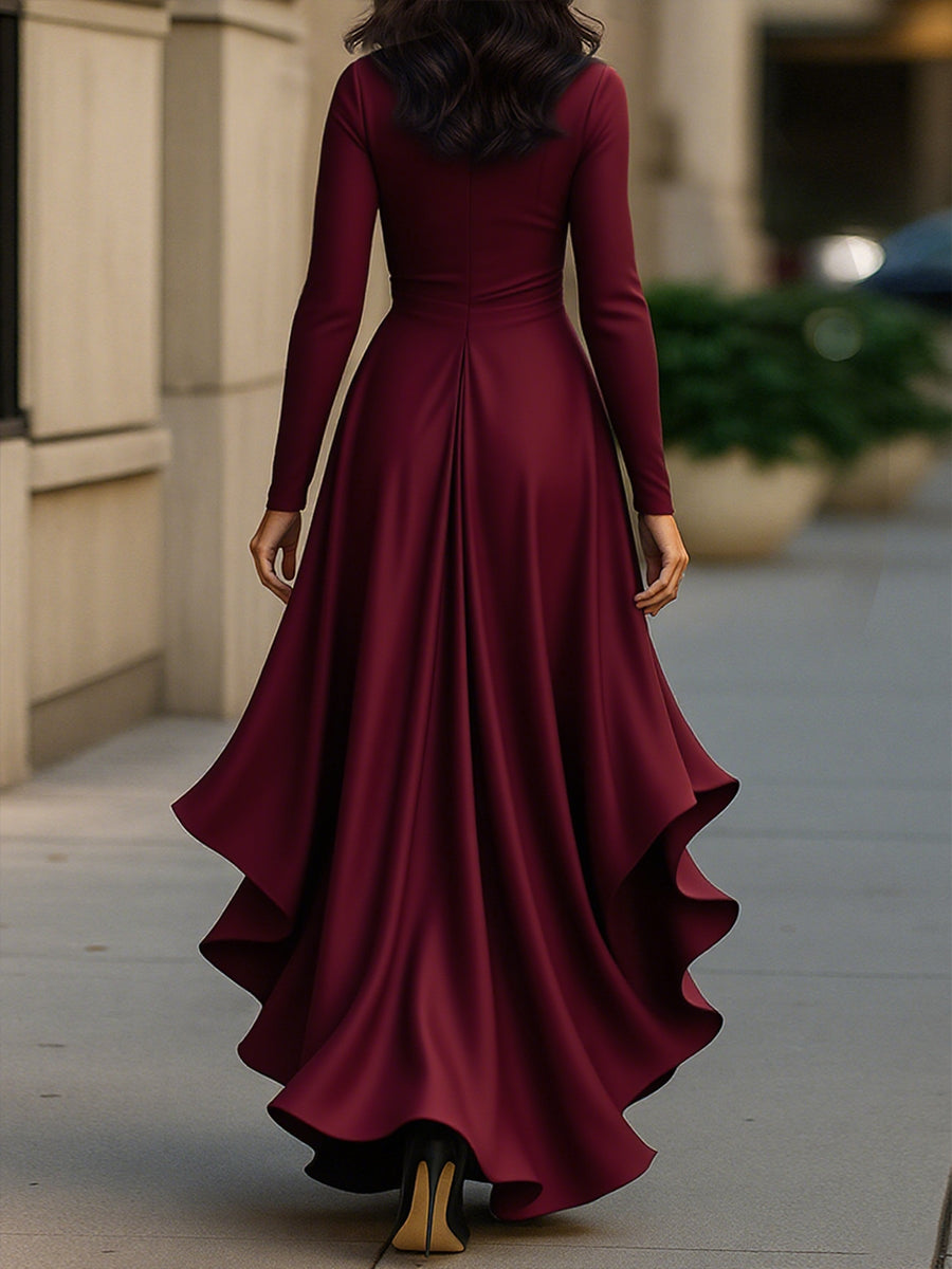 Kirsten | Midnight Blue Draped Satin Maxi Dress With Ruffle Details