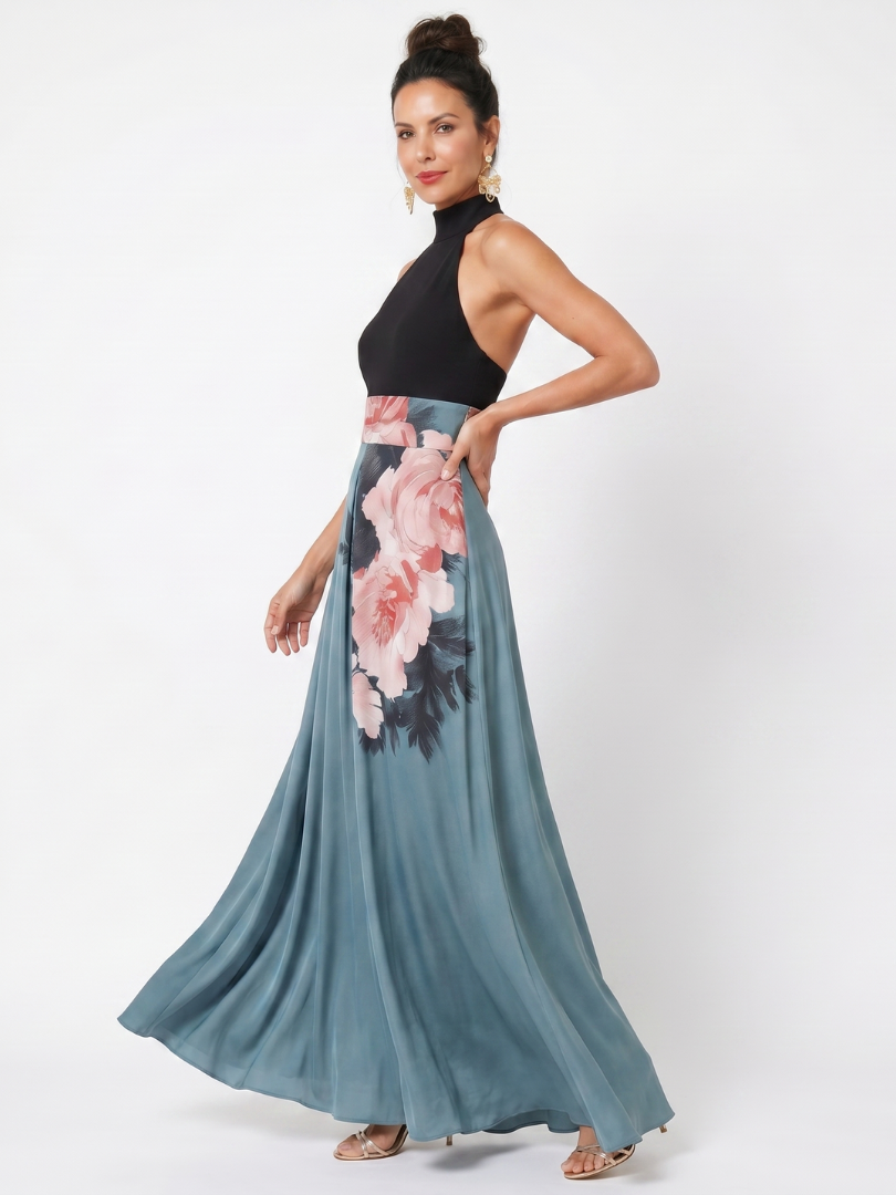 Olympas | Maxi Dress with Strapless Top and Floral Skirt
