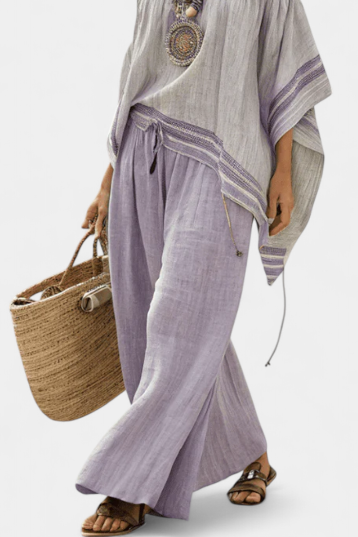 Zandrel | Elegant Off-Shoulder Top &amp; Wide-Leg Striped Pants