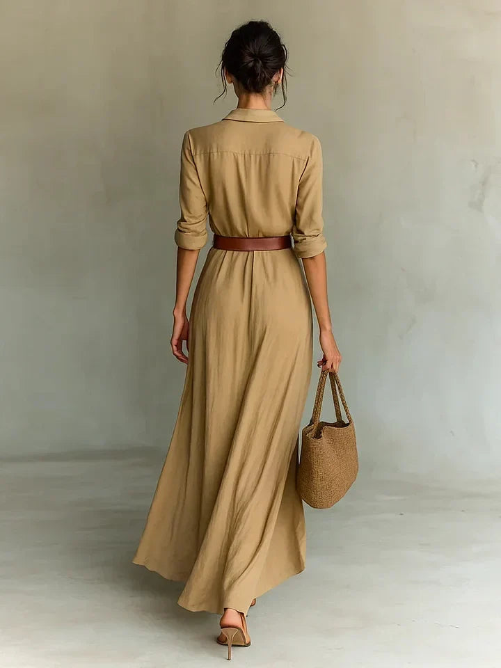 Una | Maxi Dress with Notched Lapel in Wrap Look