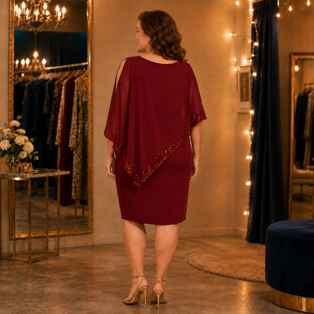 Wendi | One-Shoulder Sequin Overlay Midi Dress