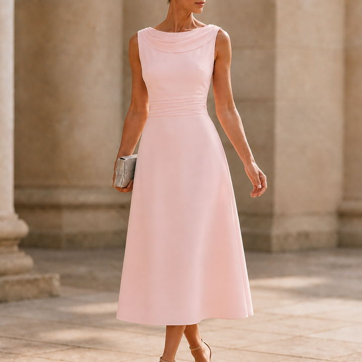 Disa | Draped-Neck Pleated A-Line Wedding Guest Dress