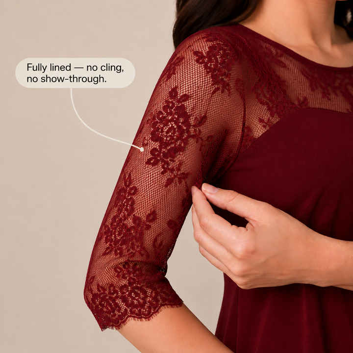 Averie | The High-Low Lace-Look Dress That Actually Fits
