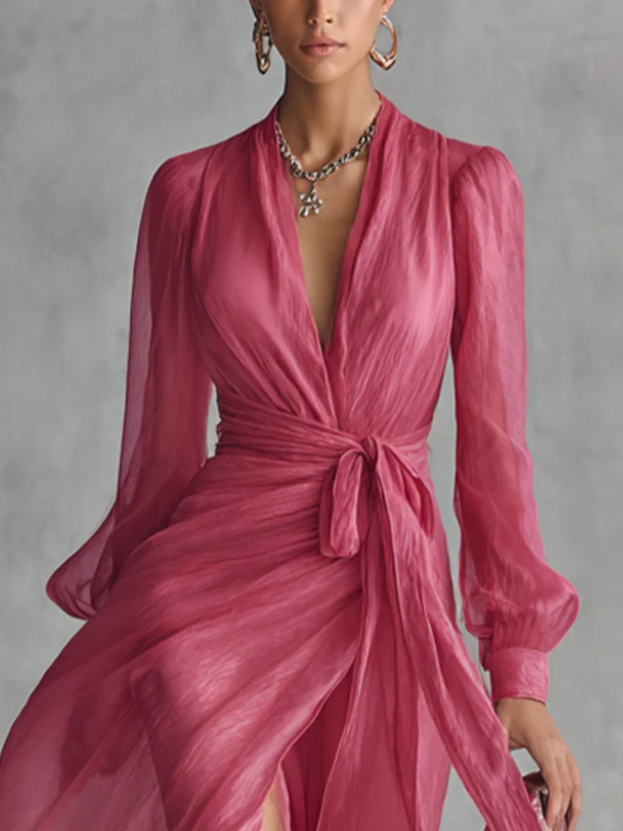 Gloria | Maxi Chiffon Dress with V-Neck