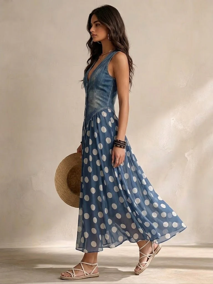 Briana | Midi Dress in Polka Dot Chiffon