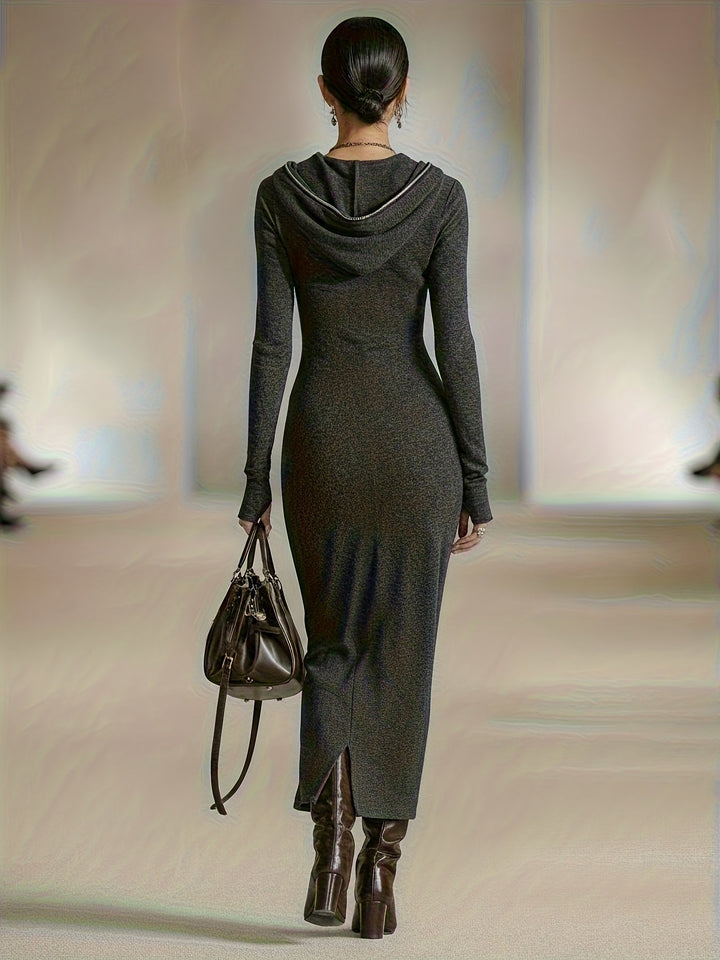 LIORRA | LONG-SLEEVED TUNIC DRESS WITH HOOD AND ZIPPER DETAIL